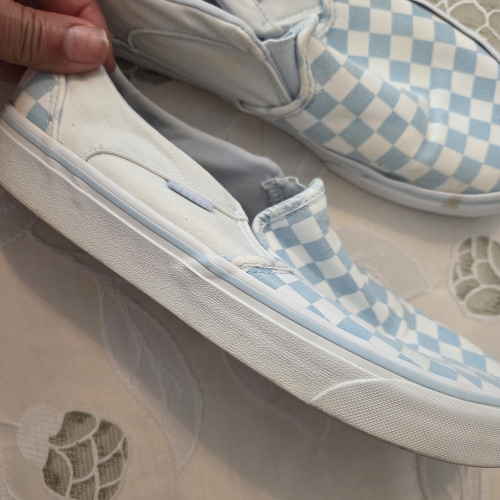 Vans Blue and White Checkered Slip-On Shoes - Picture 3 of 10
